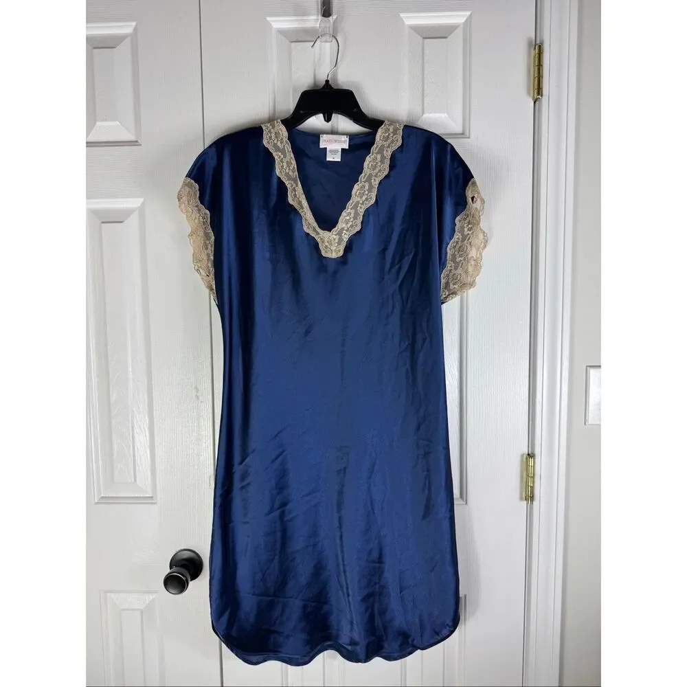 Shadowline Womens Silk Night Gown w/Lace Size M